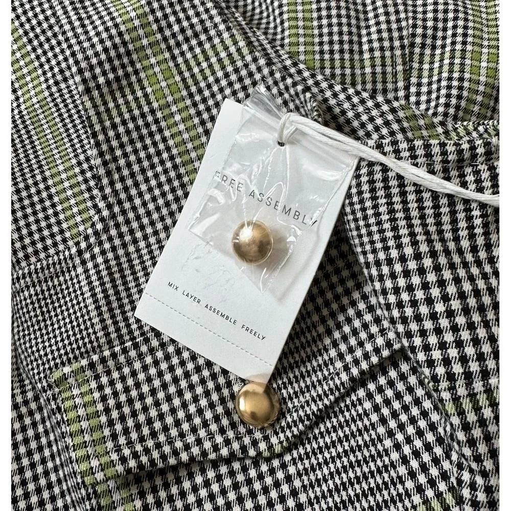 Free Assembly Houndstooth Belted Utility Mini Dress Academia Preppy School Girl - Picture 9 of 11